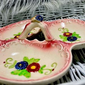 Vintage Porcelain Or Ceramic Made In Japan Candy Dish Floral Hand Painted